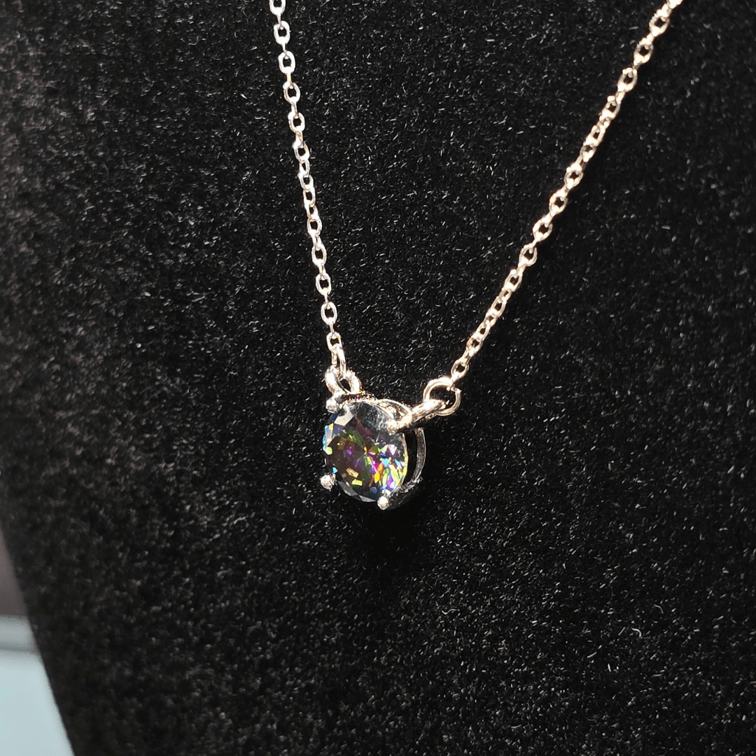 Rainbow Moissanite Solitaire Necklace - Diamond Dew - Necklace - Coastal Charm Creators