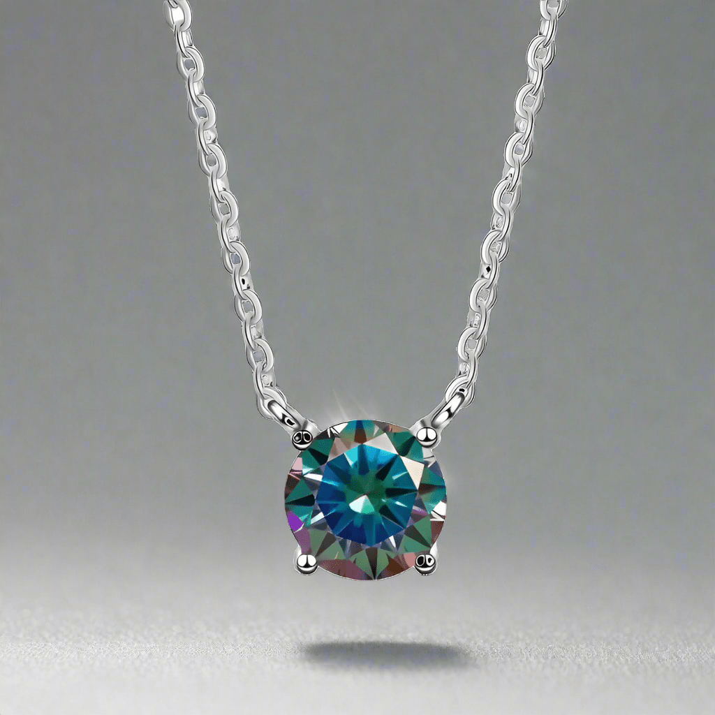 Rainbow Moissanite Solitaire Necklace - Diamond Dew - Necklace - Coastal Charm Creators