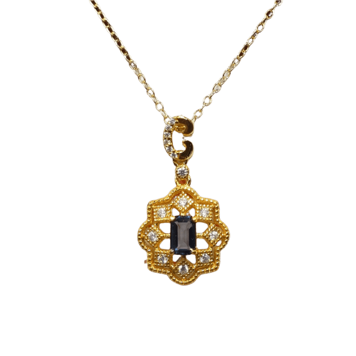 Regal Elegance: Vintage Gold & Diopside Pendant Necklace - Crown & Opal - Necklace - Coastal Charm Creators