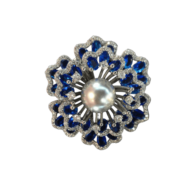 Regal Radiance Pearl & Sapphire Brooch - Crown & Opal - Brooches - Coastal Charm Creators