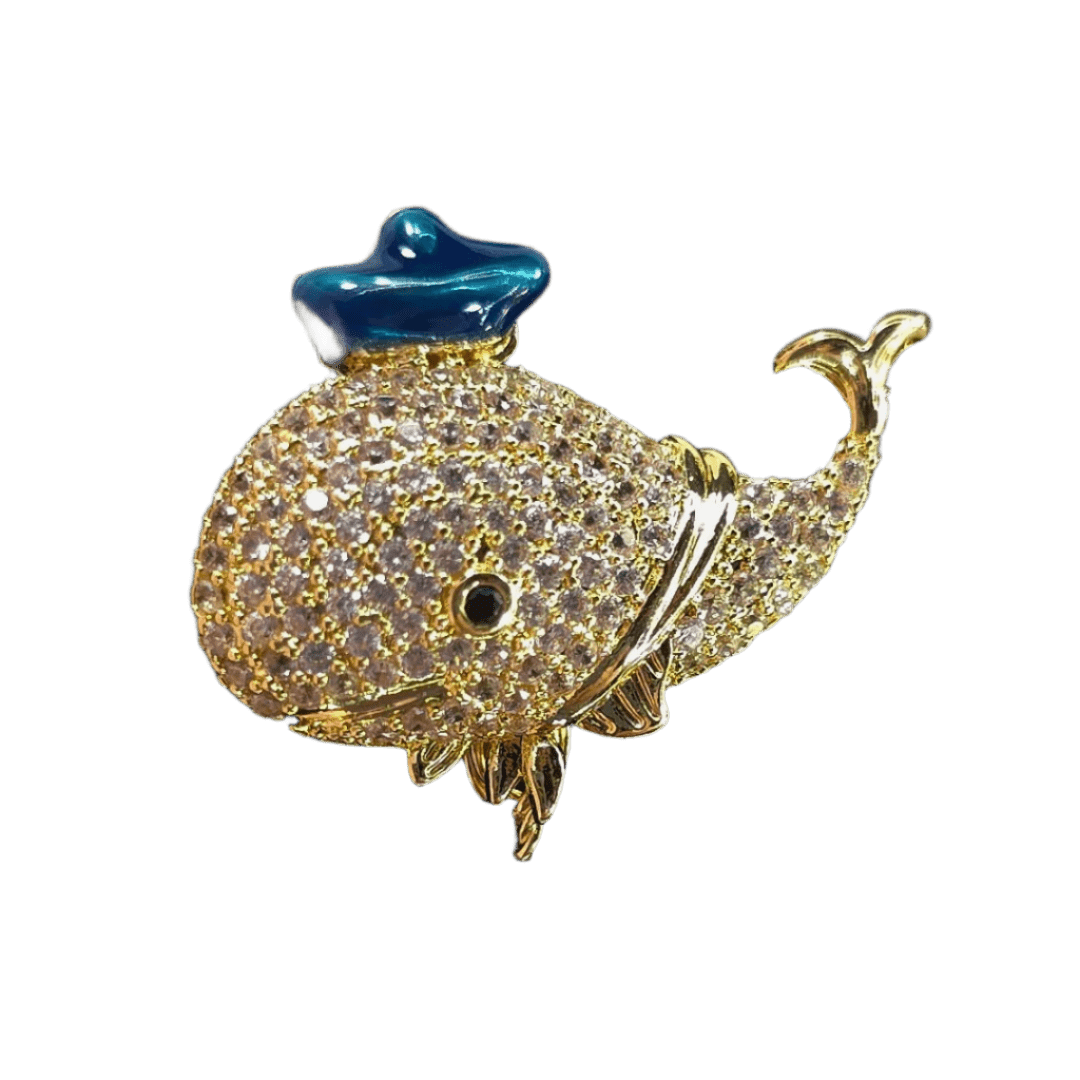 Regal Sea Pave Whale Brooch - Crown & Opal - Brooches - Coastal Charm Creators