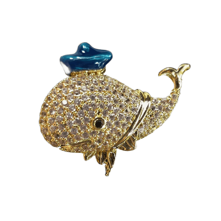 Regal Sea Pave Whale Brooch - Crown & Opal - Brooches - Coastal Charm Creators