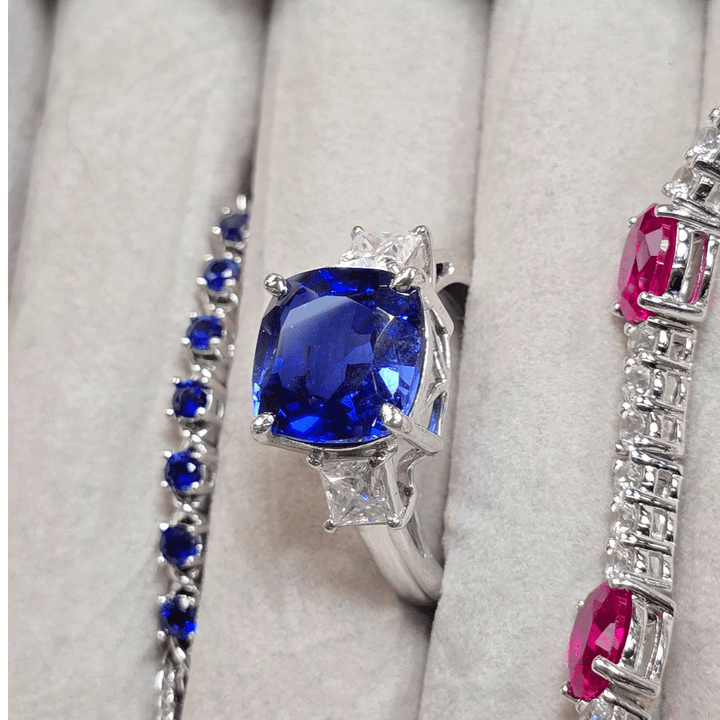 Royal Blue Sapphire Engagement Ring - Crown & Opal - Ring - Coastal Charm Creators