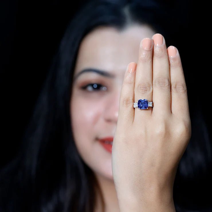 Royal Blue Sapphire Engagement Ring - Crown & Opal - Ring - Coastal Charm Creators