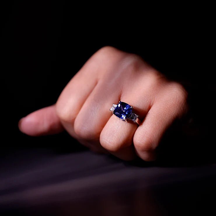 Royal Blue Sapphire Engagement Ring - Crown & Opal - Ring - Coastal Charm Creators