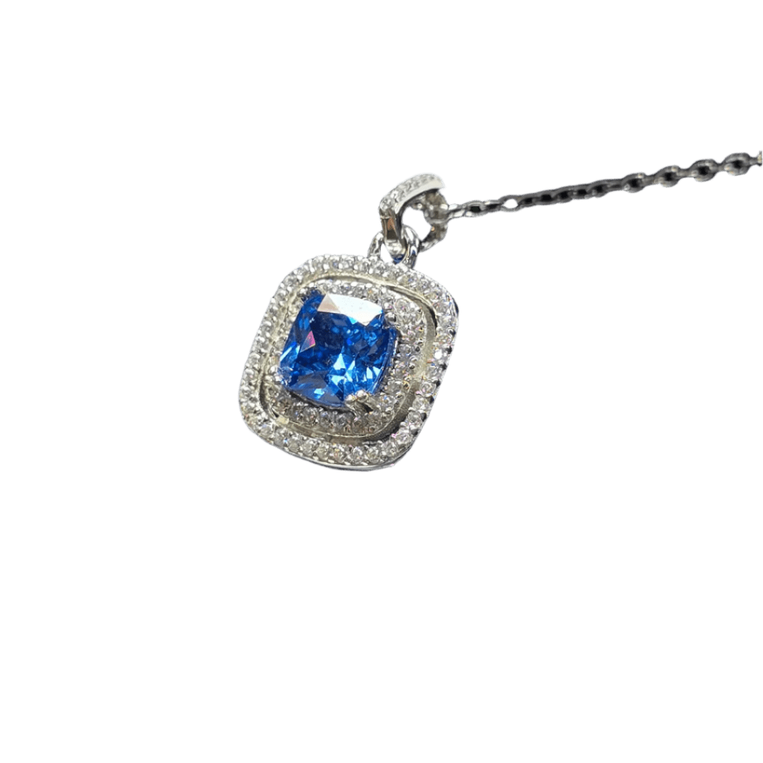 Royal Glow: Ceylon Sapphire Halo Pendant Necklace - Crown & Opal - Necklace - Coastal Charm Creators