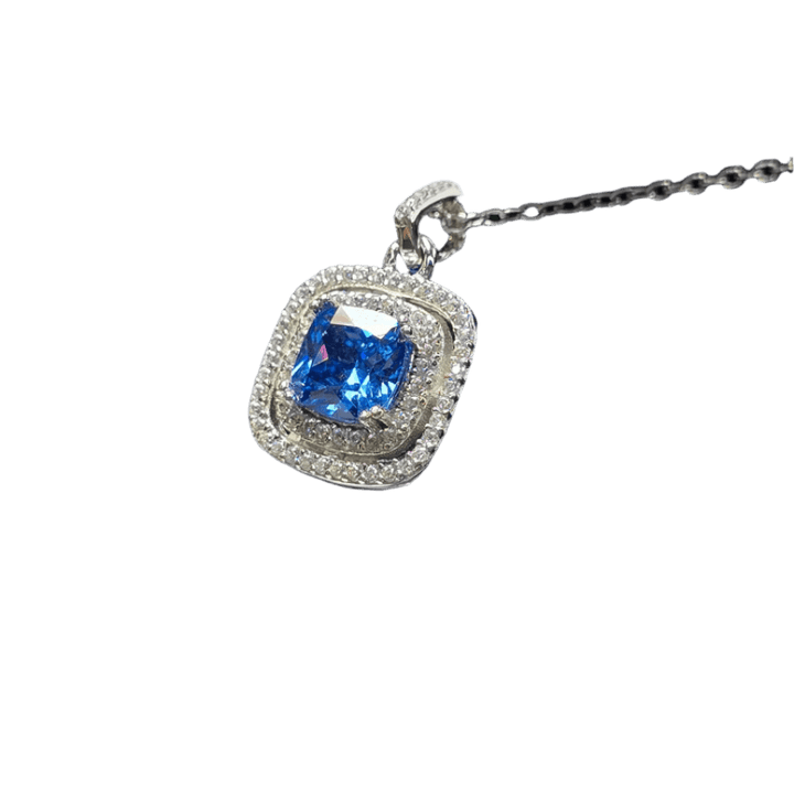 Royal Glow: Ceylon Sapphire Halo Pendant Necklace - Crown & Opal - Necklace - Coastal Charm Creators