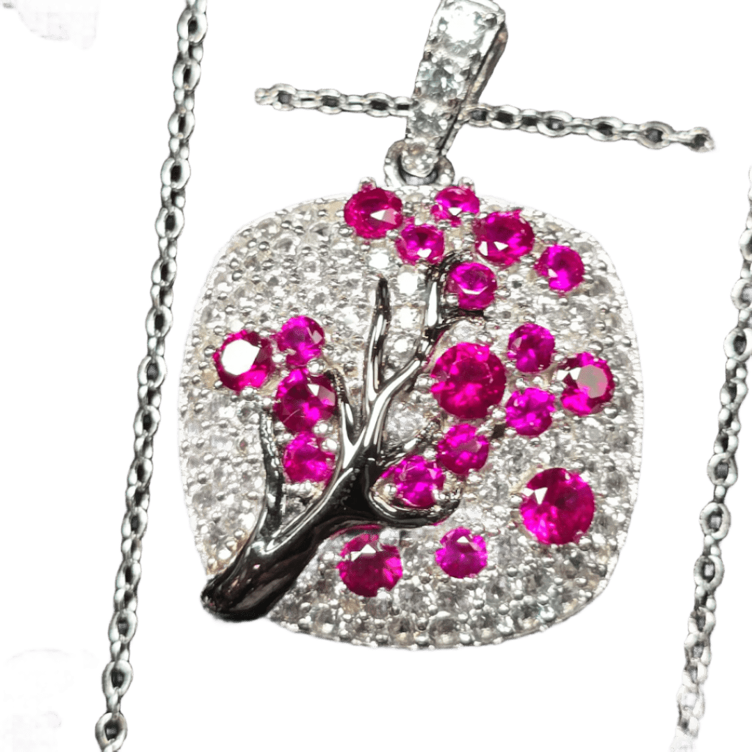 Ruby Blossom Tree Pendant Necklace - Crown & Opal - Necklace - Coastal Charm Creators