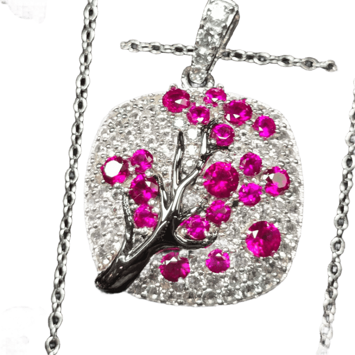 Ruby Blossom Tree Pendant Necklace - Crown & Opal - Necklace - Coastal Charm Creators