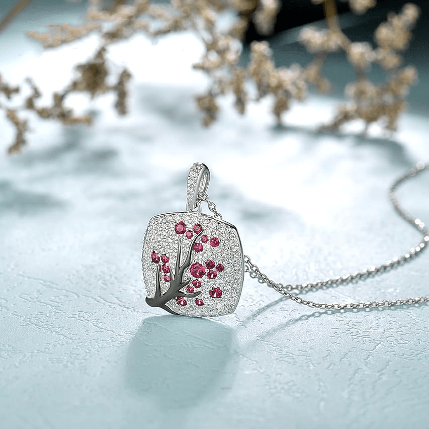 Ruby Blossom Tree Pendant Necklace - Crown & Opal - Necklace - Coastal Charm Creators