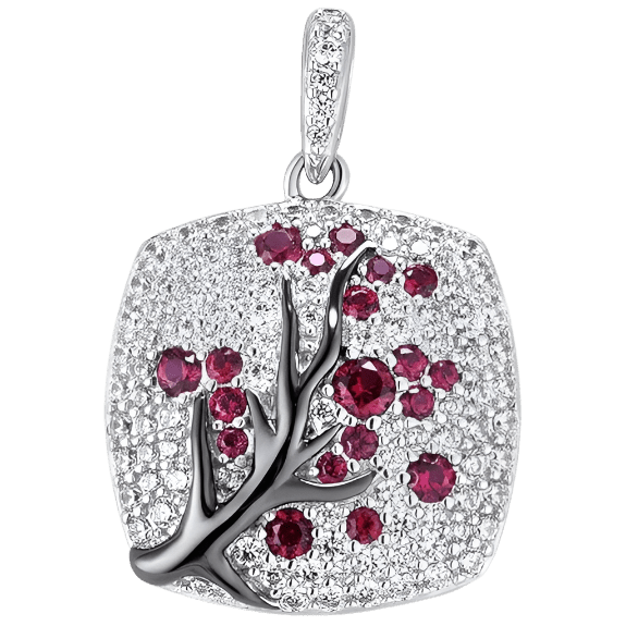 Ruby Blossom Tree Pendant Necklace - Crown & Opal - Necklace - Coastal Charm Creators