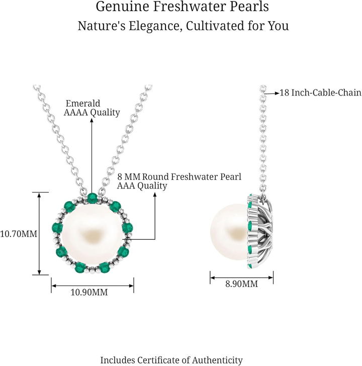 Timeless Elegance: Pearl & Emerald Halo Pendant Necklace - The Pearls - Necklace - Coastal Charm Creators