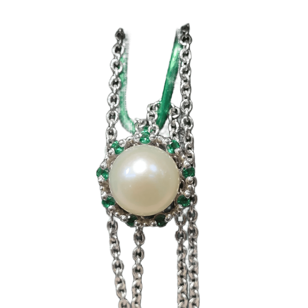 Timeless Elegance: Pearl & Emerald Halo Pendant Necklace - The Pearls - Necklace - Coastal Charm Creators